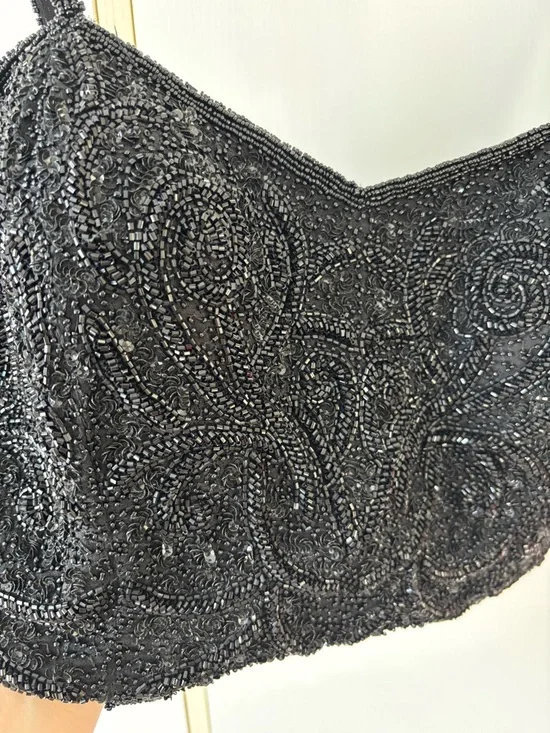 Heavy Beaded Smocked Crop Top Luxe Statement Bustier Festival Evening Event XL - Picture 4 of 16